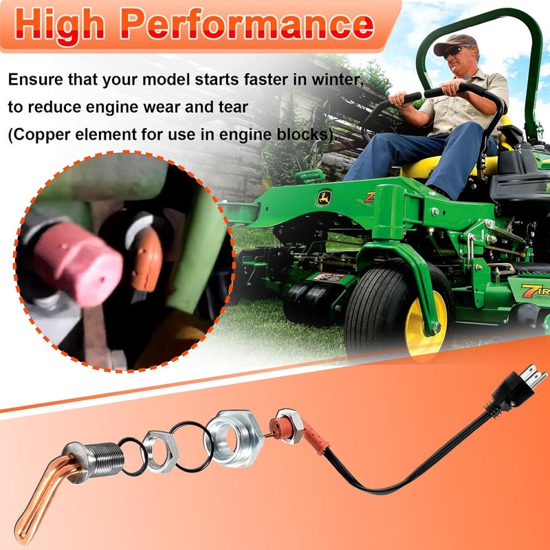 YMT Replace RE227949 DZ102076 Engine Coolant Heater Kit Engine Block Heater Kit with Power Cord Fits for John Deere Tractors - Image 2